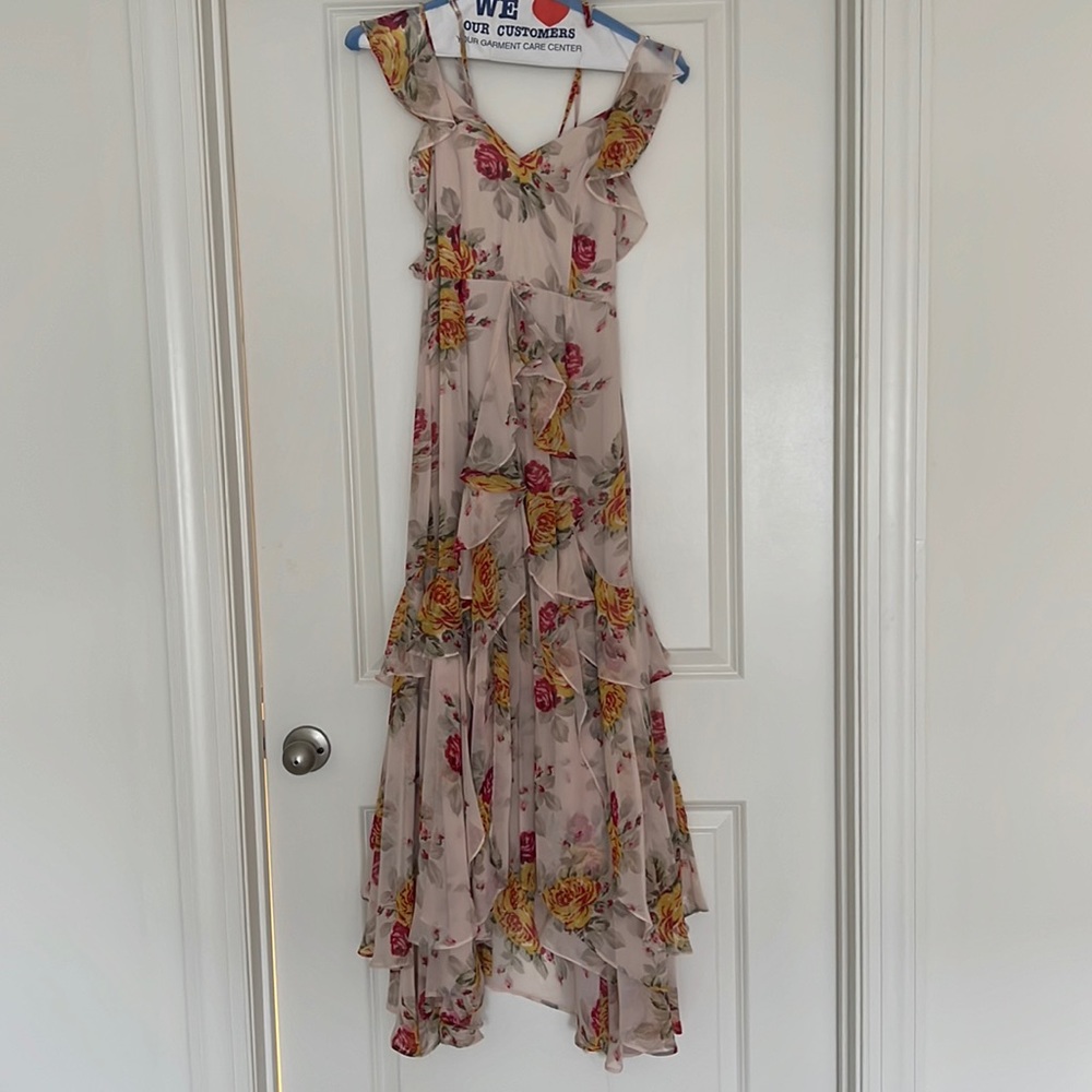 Ruffle maxi dress rose floral print